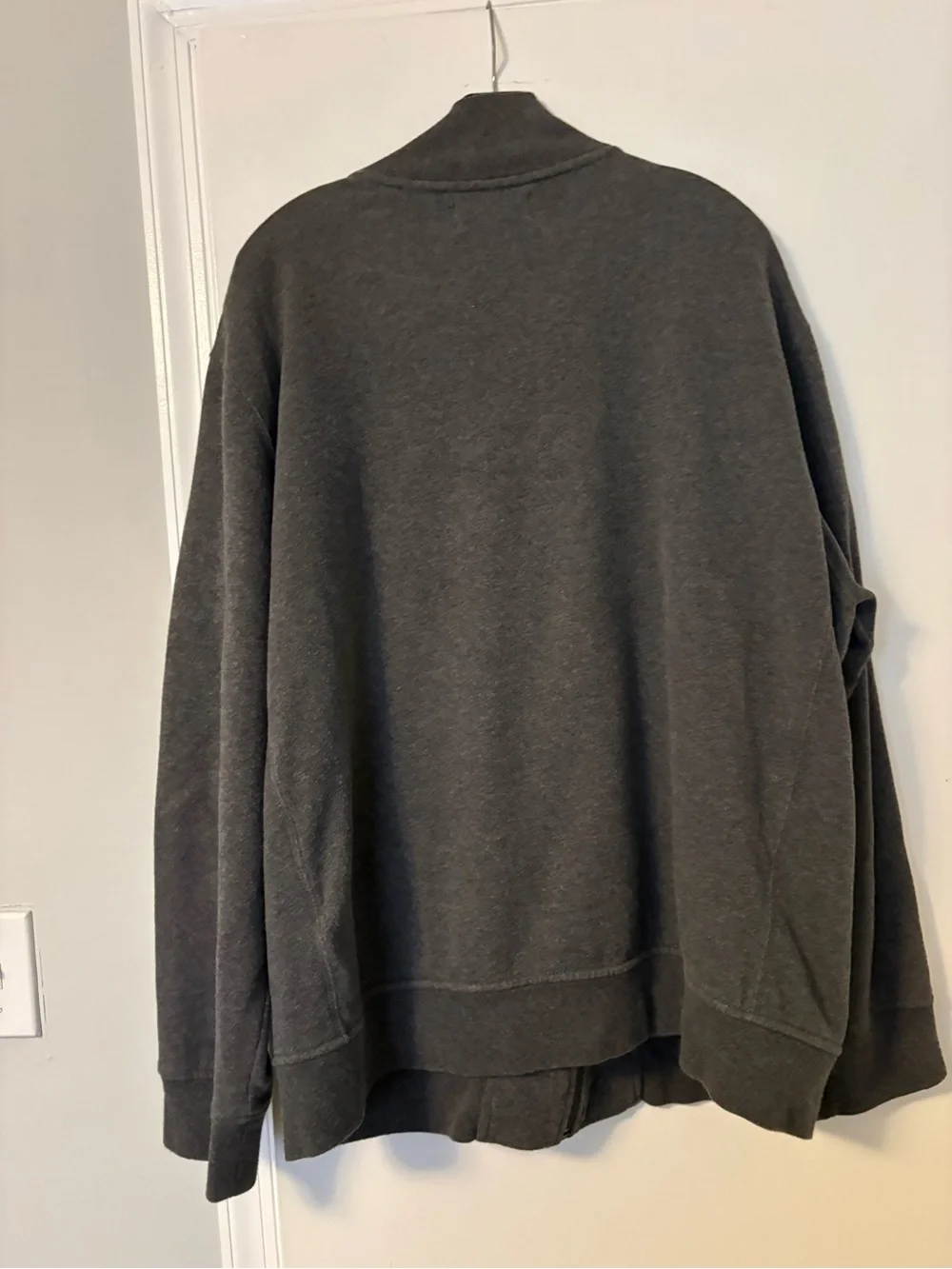 Ralph Lauren Charcoal Zip-Up Sweater with White Shoulder Stripes